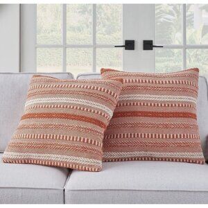 Mina Victory Life Styles Stonewash Braided 18x18 Pillow Case Cover Orange Stripe
